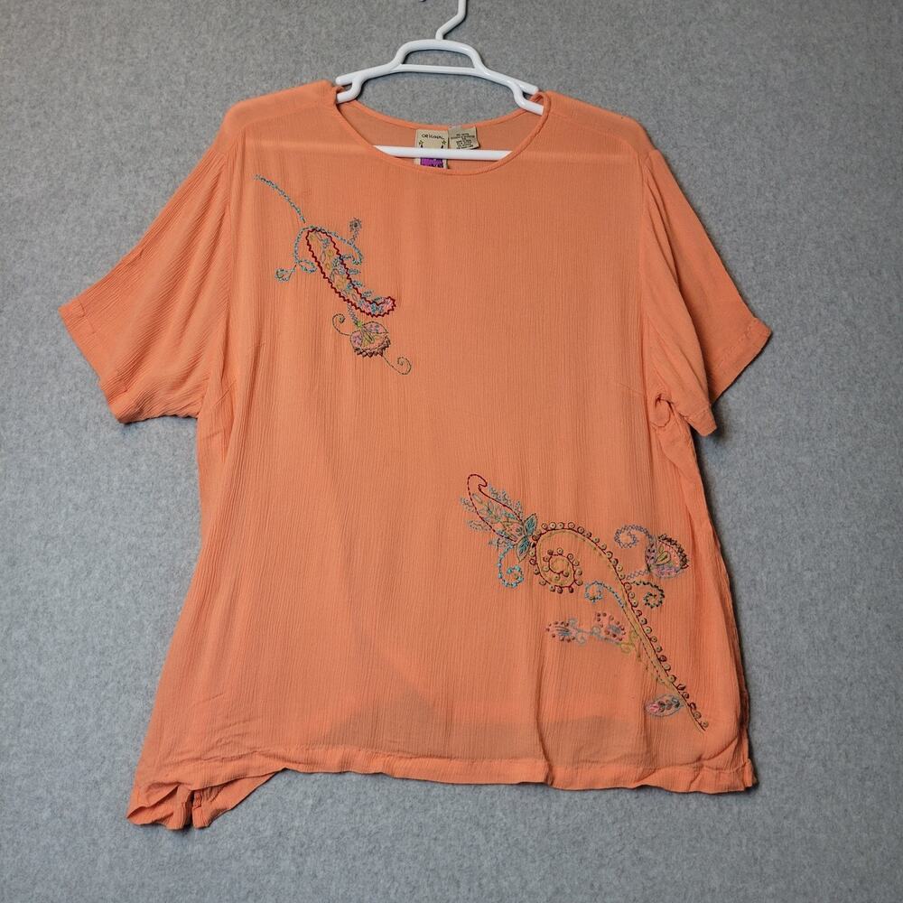 Anthony Original Guazy Orange Paisley Embroidered SS Rayon Blouse Womens Plus 3x